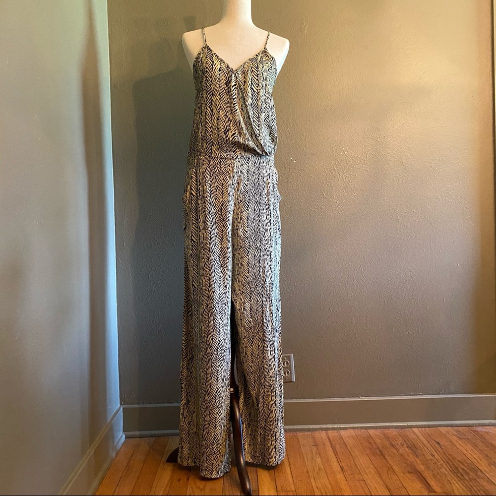 Tan & Black wide leg jumpsuit with pockets